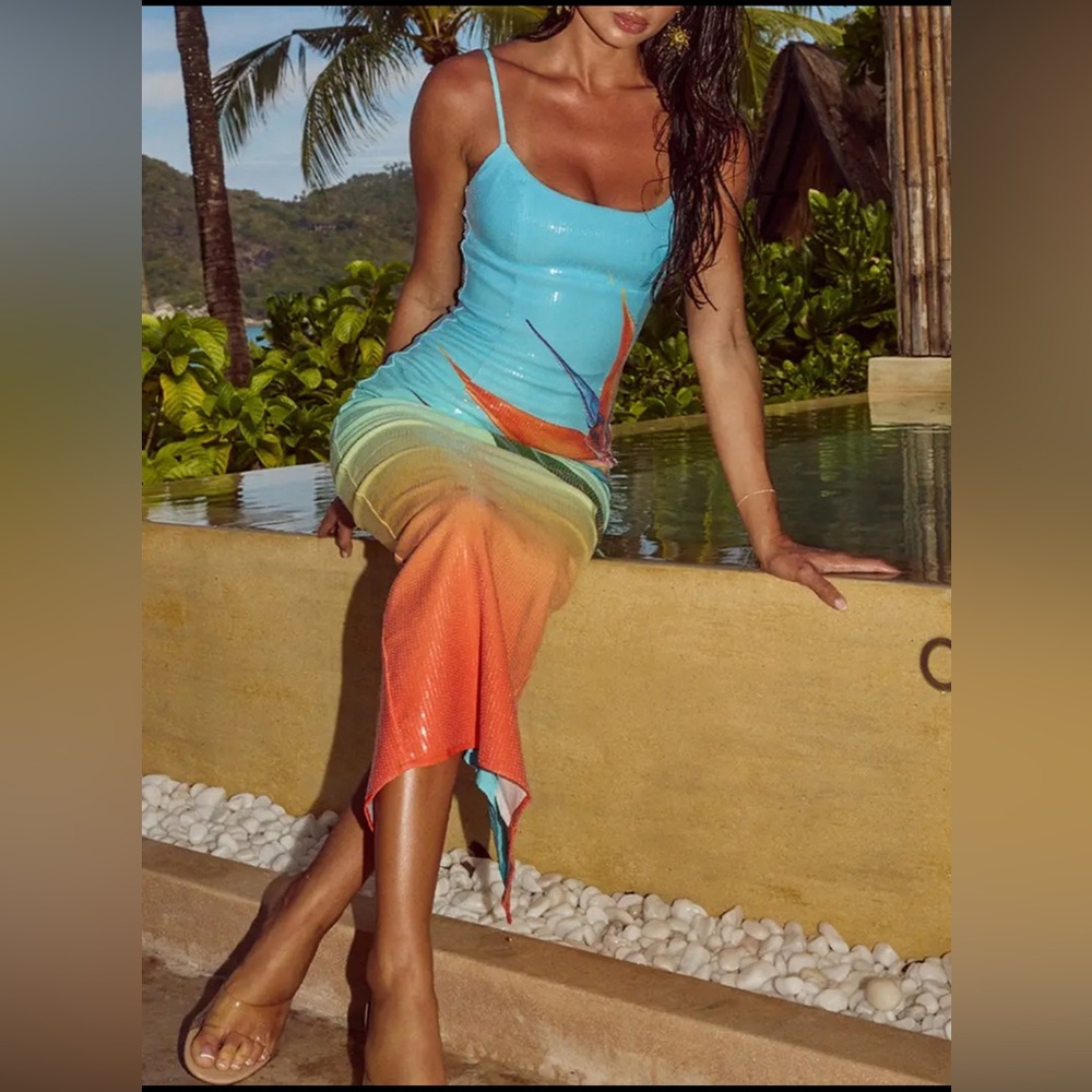 Bird of Paradise sequin Vacation cocktail Dress